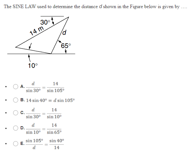 Solved The SINE LAW used to determine the distance d shown | Chegg.com