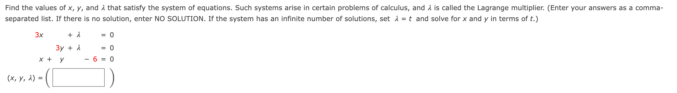 Solved Find the values of x, y, and that satisfy the system | Chegg.com