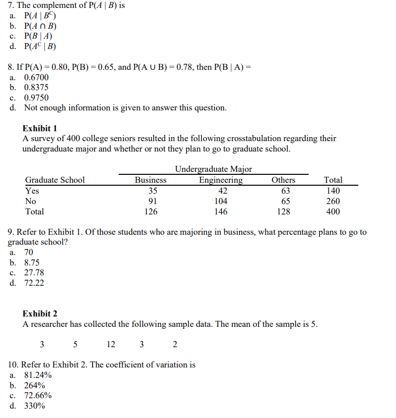 Solved 7. The Complement Of P(AB) Is A. P(AB) B. P(ANB) C. | Chegg.com