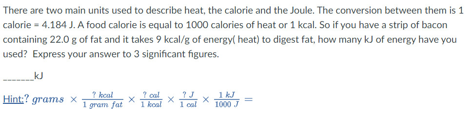 Conversion calorie clearance joule