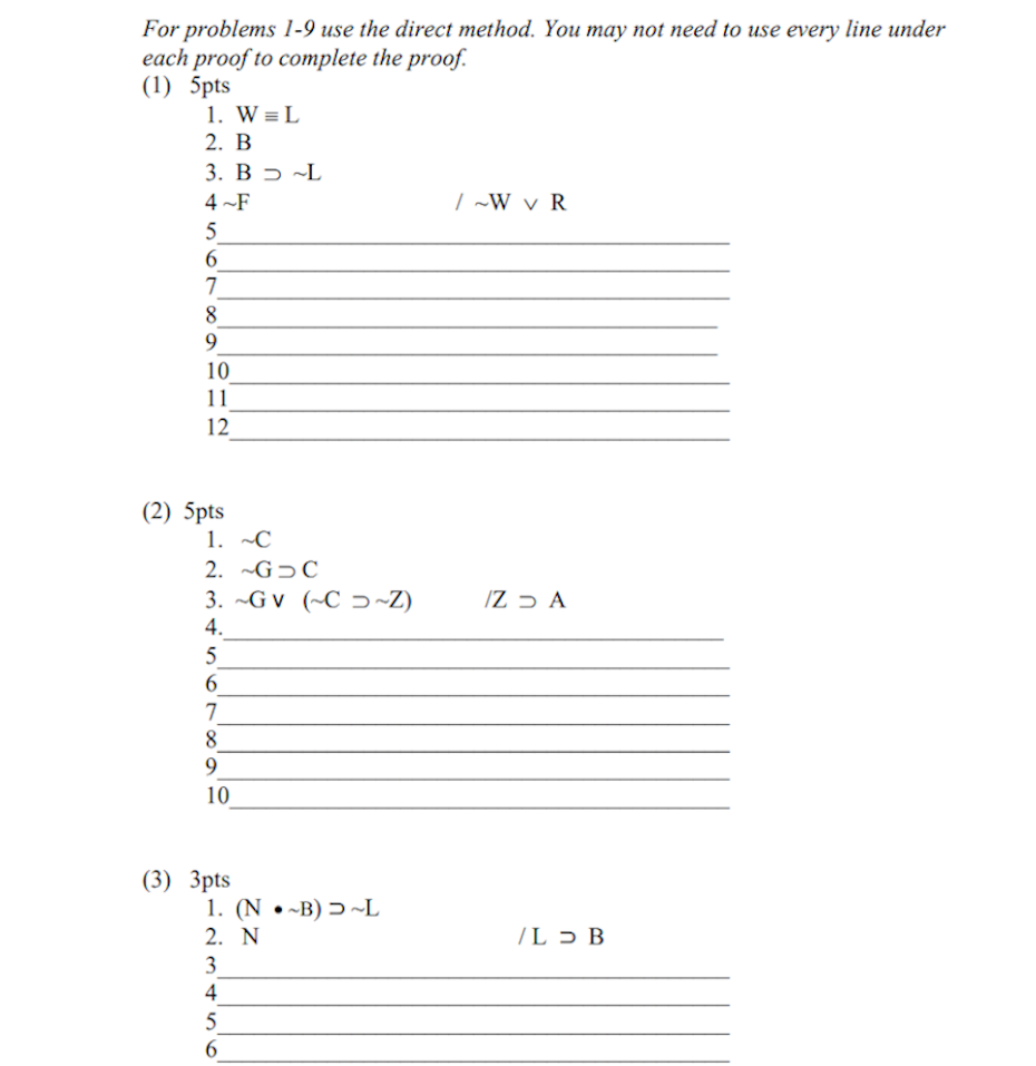 Solved For problems 1-9 use the direct method. You may not | Chegg.com