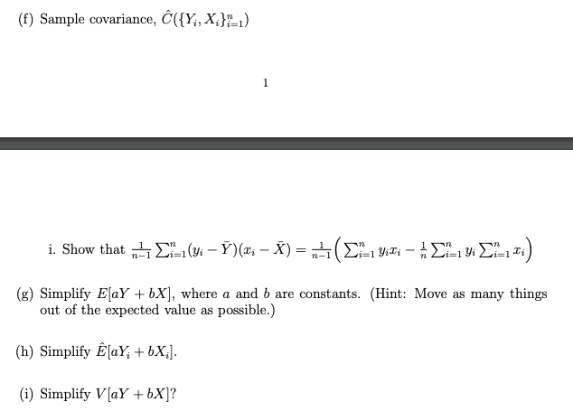 Solved F Sample Covariance ĉ Y X 1 1 I Show Th Chegg Com