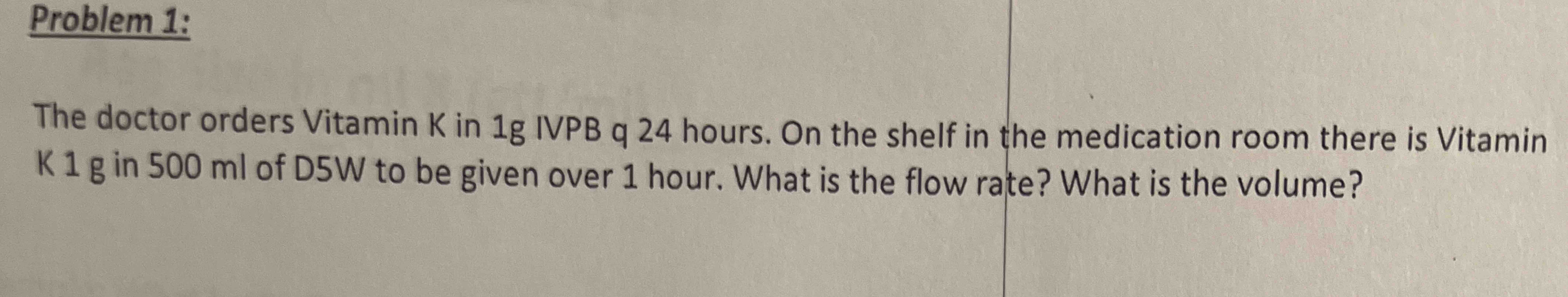 Solved Problem 1The doctor orders Vitamin K in 1g ﻿IVPB q
