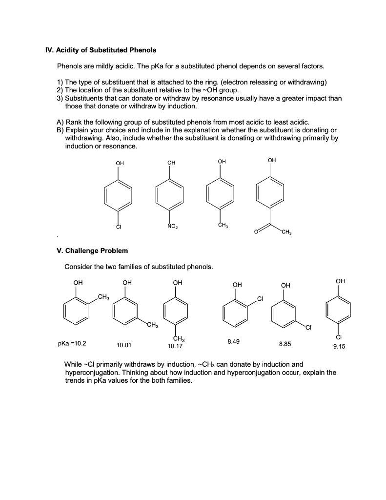 Solved IV. Acidity of Substituted Phenols Phenols are mildly | Chegg.com