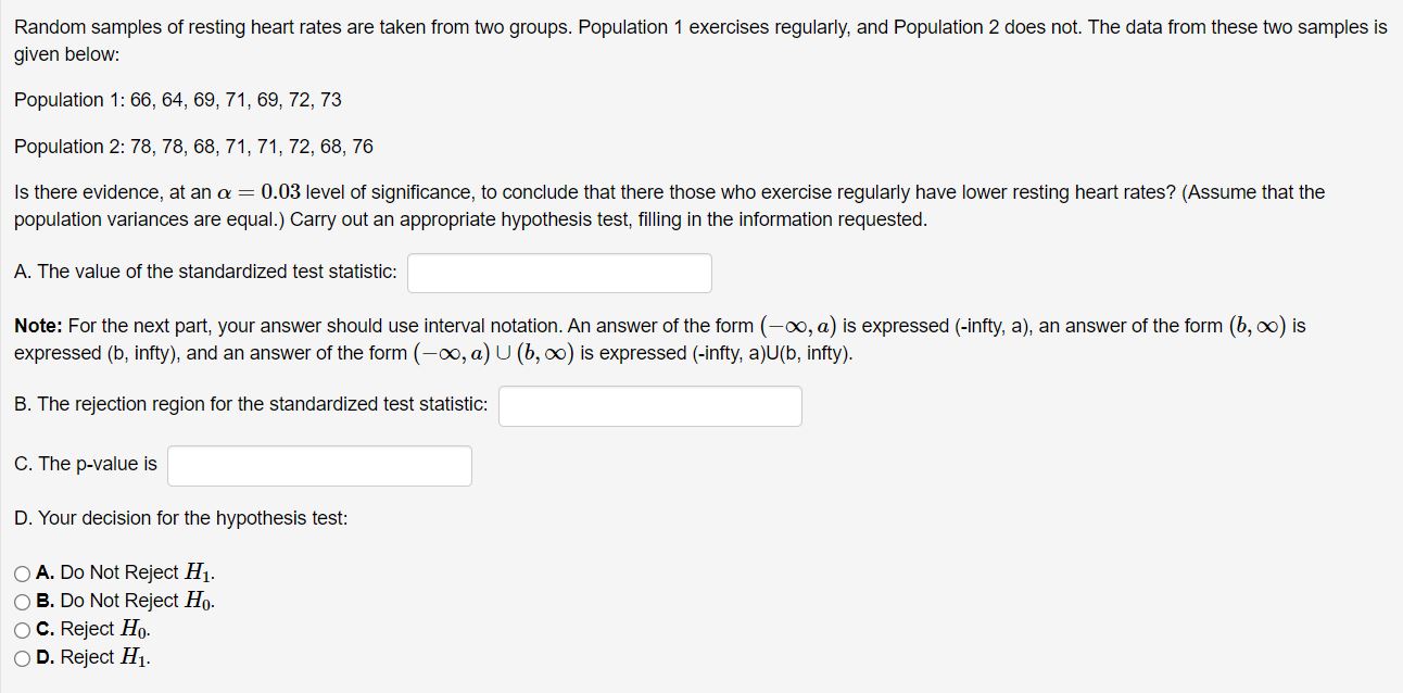 Solved Random samples of resting heart rates are taken from | Chegg.com