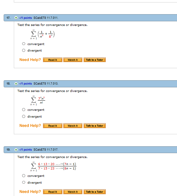 Solved Test the series for convergence or divergence. ∞ 1 n8 | Chegg.com