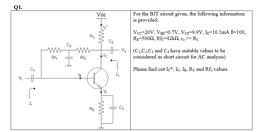 Solved Q1 Vcc For The Bjt Circuit Given The Following