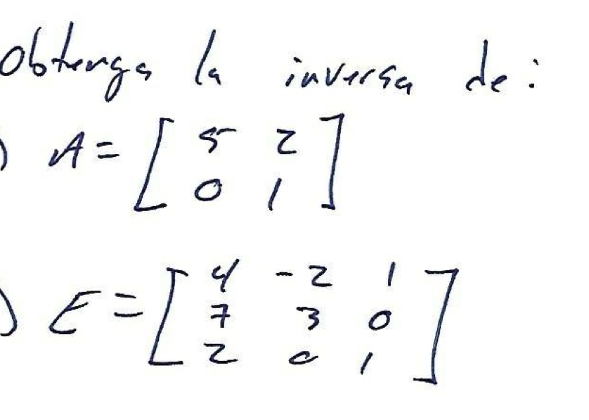 Solved obtenga la inversa de: [{ $] =4 Iz 2 DE-L1?:] • E 니 7 | Chegg.com