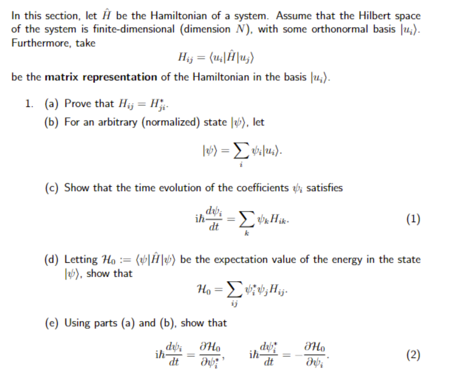 Solved In this section, let Ê be the Hamiltonian of a | Chegg.com