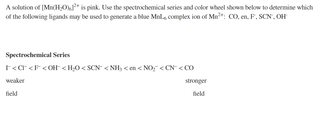 Solved A solution of [Mn(H20)6]2+ is pink. Use the | Chegg.com