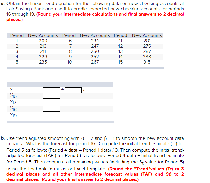 Solved a. Obtain the linear trend equation for the following | Chegg.com