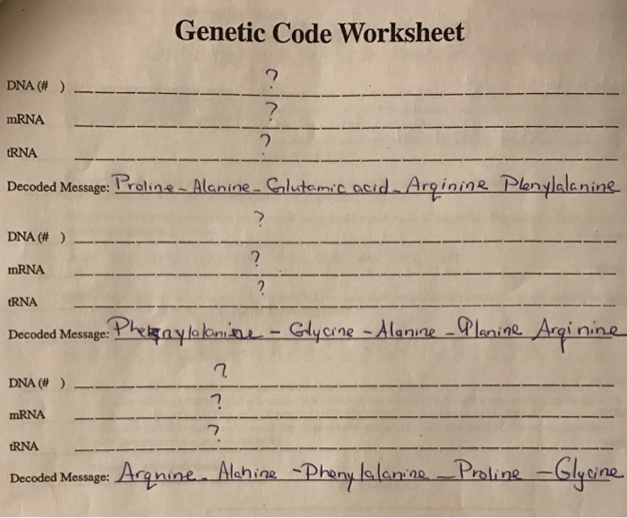 Solved: DNA (#) ____ MRNA _____ TRNA ____ Decoded Message:... | Chegg.com