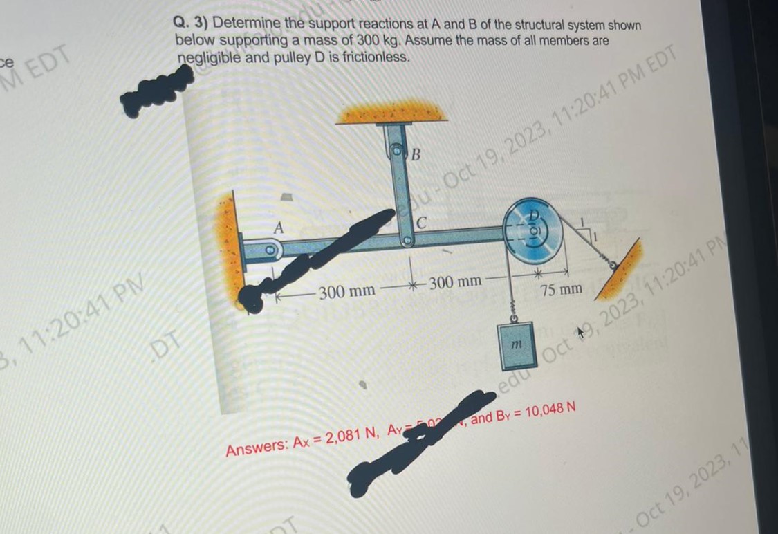 Solved Q. 3) Determine the support reactions at A and B of | Chegg.com