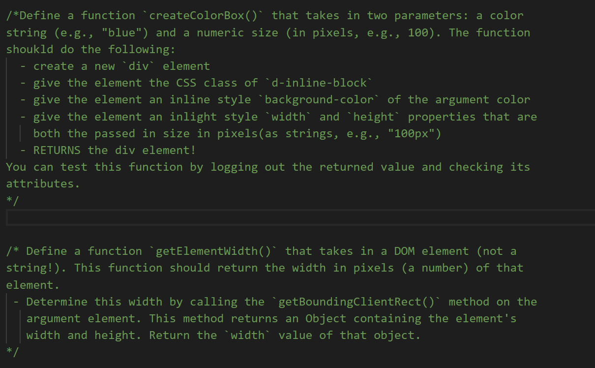 /*Define a function createColorBox()' that takes in | Chegg.com