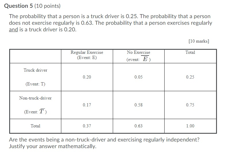 Solved Question 5 (10 points) The probability that a person | Chegg.com