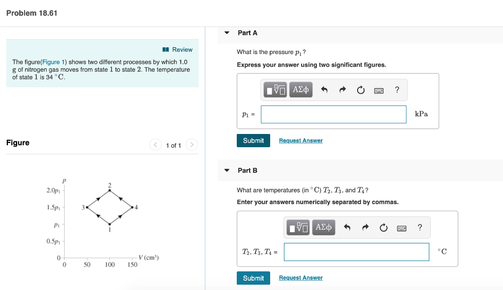 Solved Problem 18.61 Part A Review What is the pressure pi? | Chegg.com