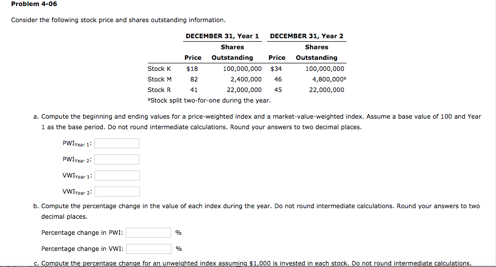 Solved Problem 4-06 Consider The Following Stock Price And | Chegg.com