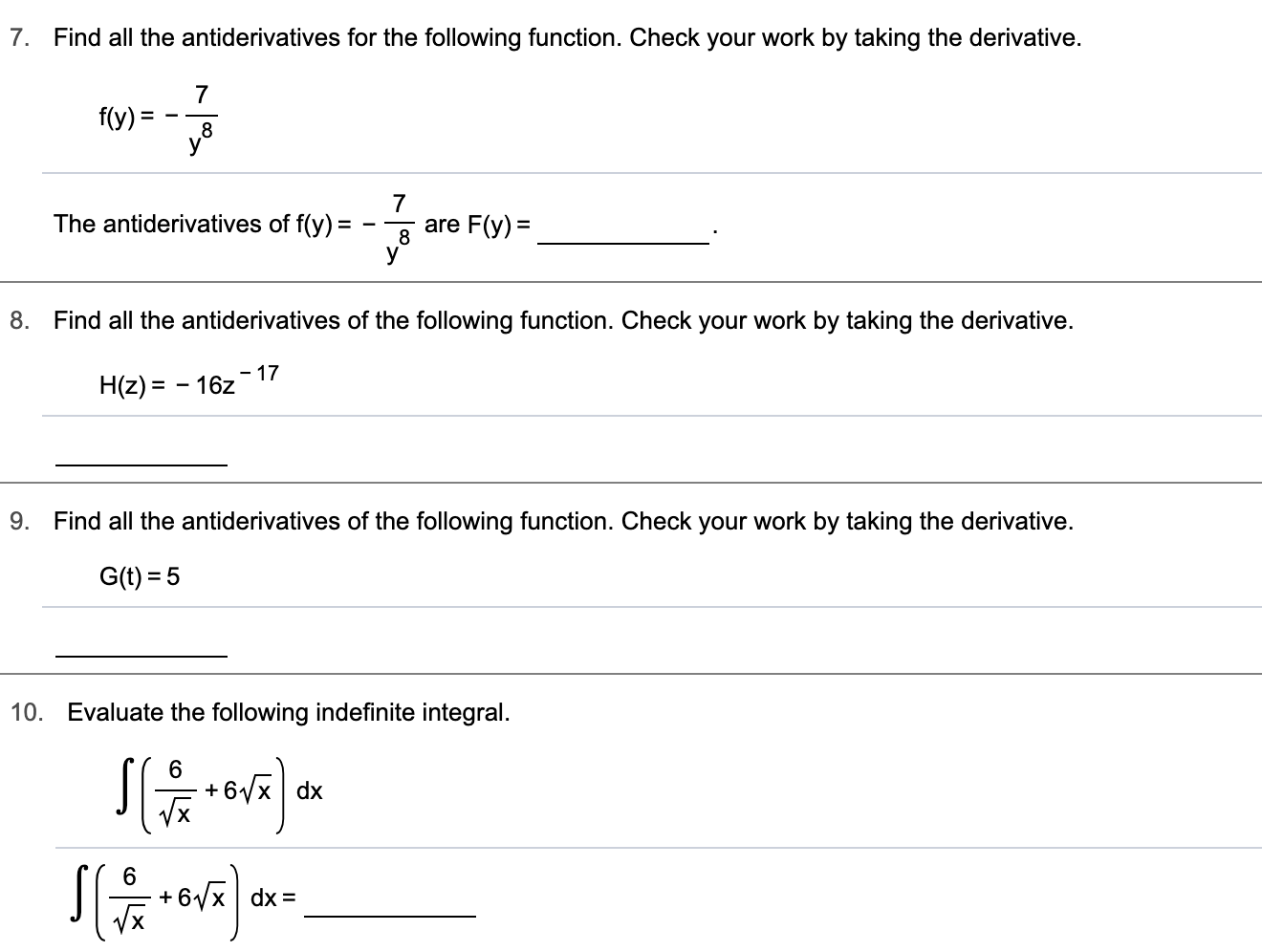 Solved 7 Find All The Antiderivatives For The Following