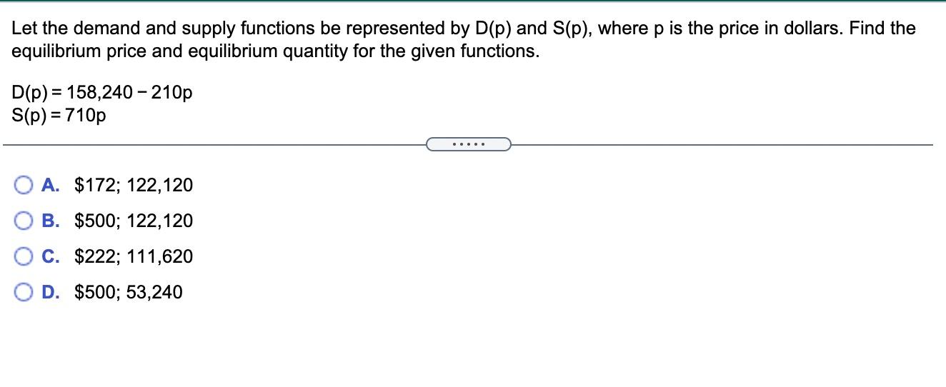 Solved Let the demand and supply functions be represented by | Chegg.com