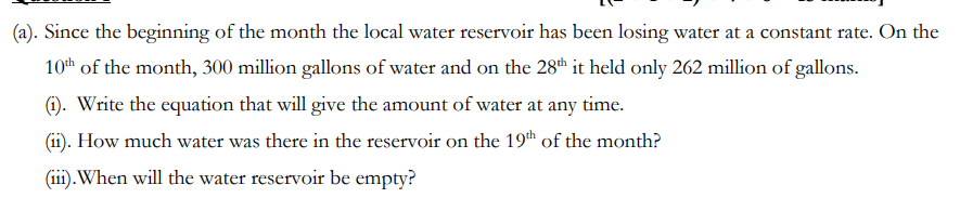 Solved (a). Since the beginning of the month the local water | Chegg.com
