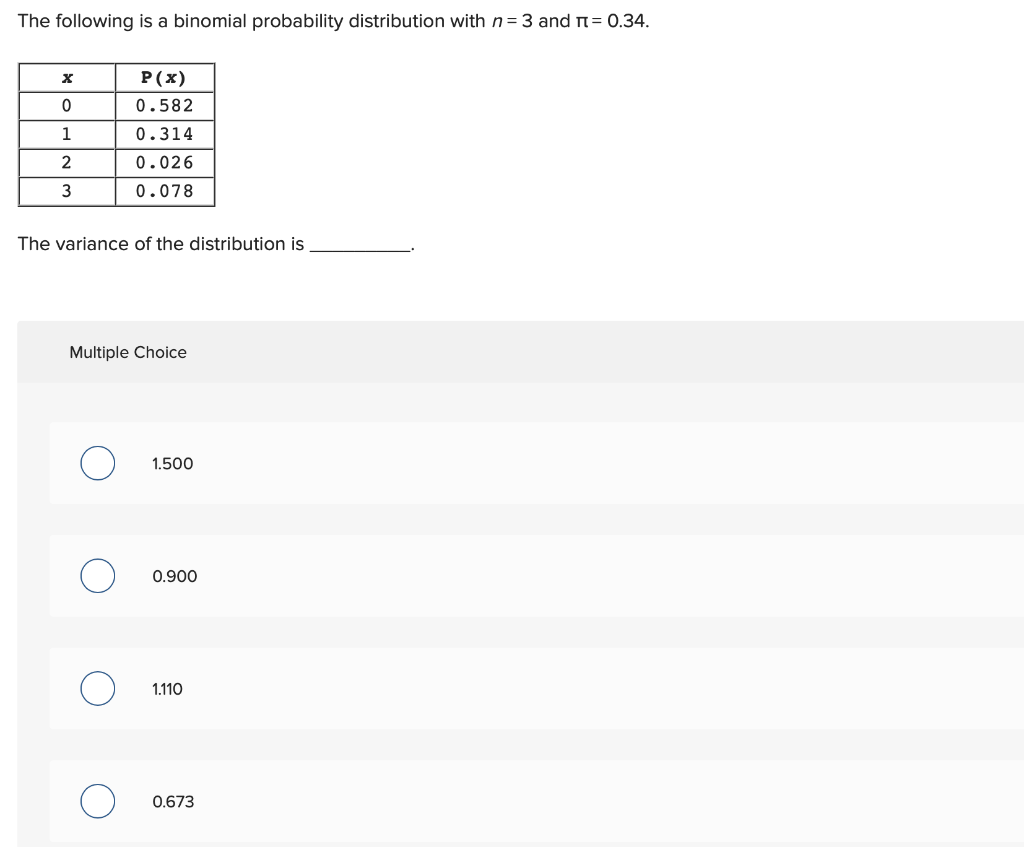 Solved The following is a binomial probability distribution | Chegg.com