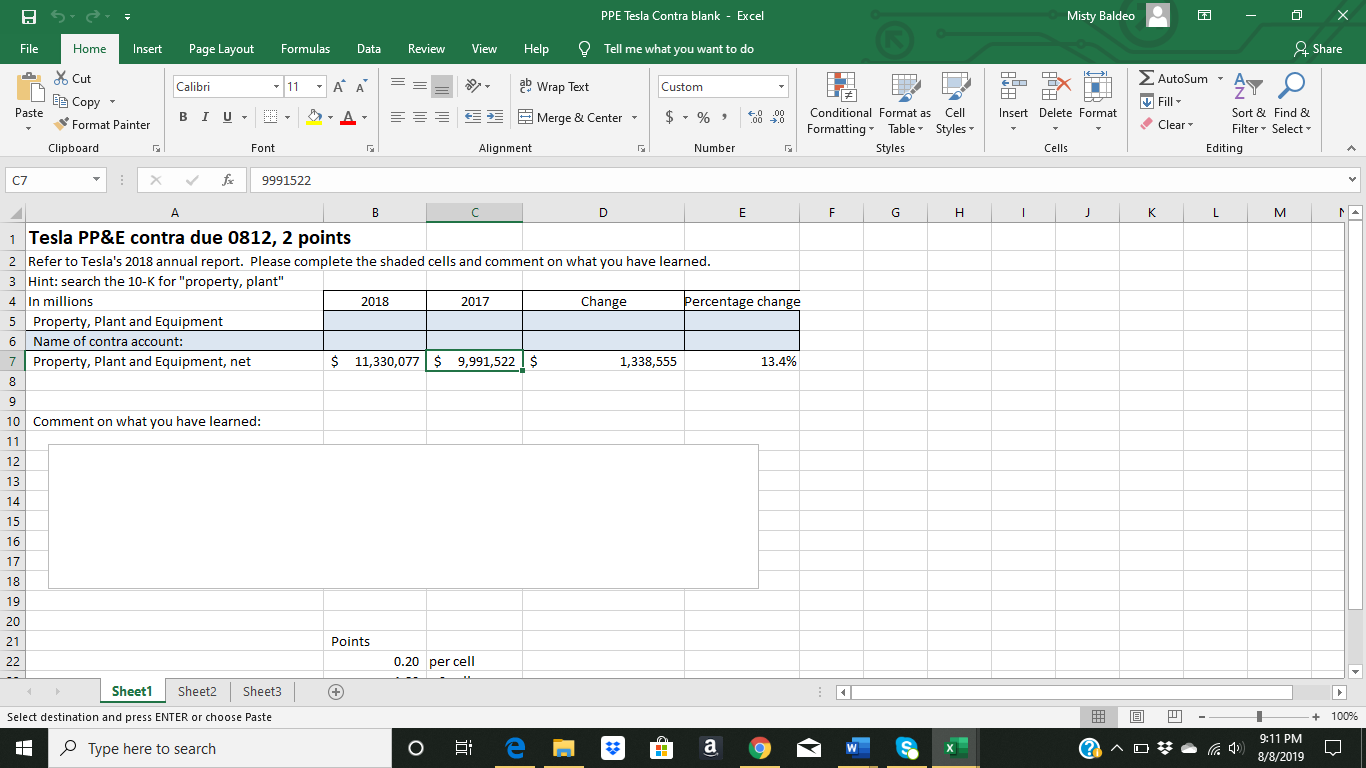 SE PPE Tesla Contra blank - Excel Misty Baldeo - X | Chegg.com