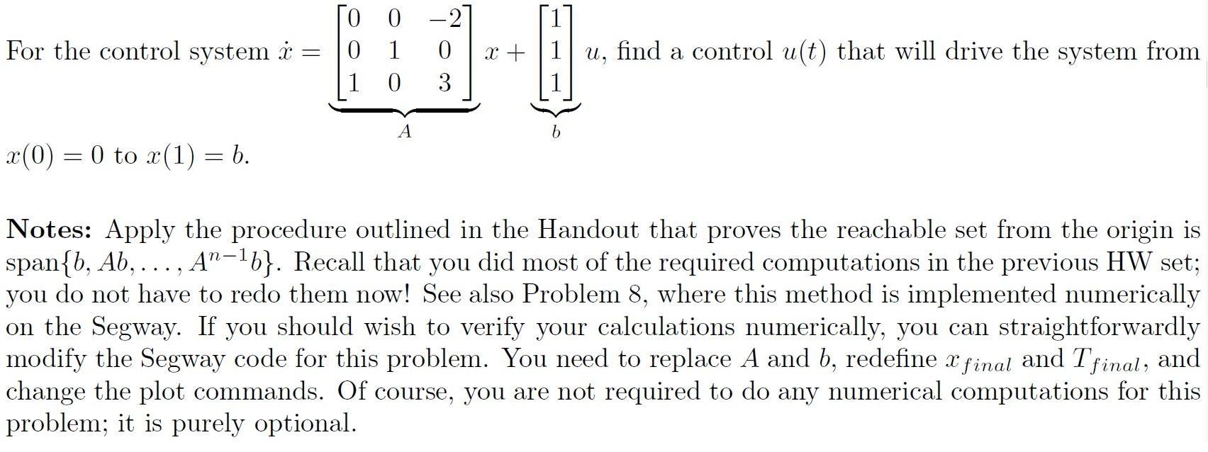 For the control system : 0 0 -2 0 1 0 1 0 3 1 x + 1 | Chegg.com