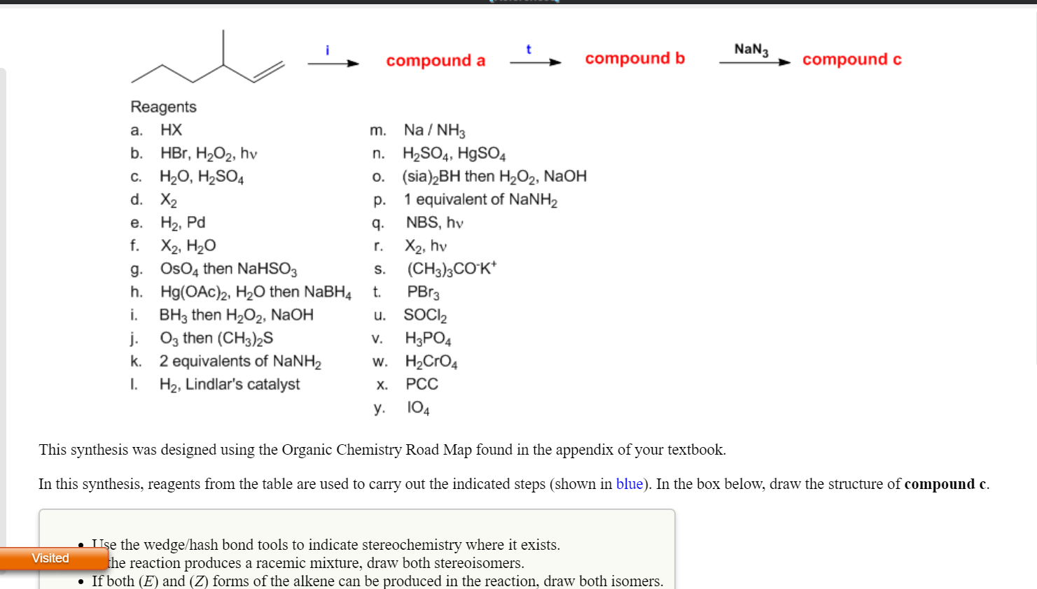 Solved NaN3 compound a compound b compoundc Reagents a. HX | Chegg.com