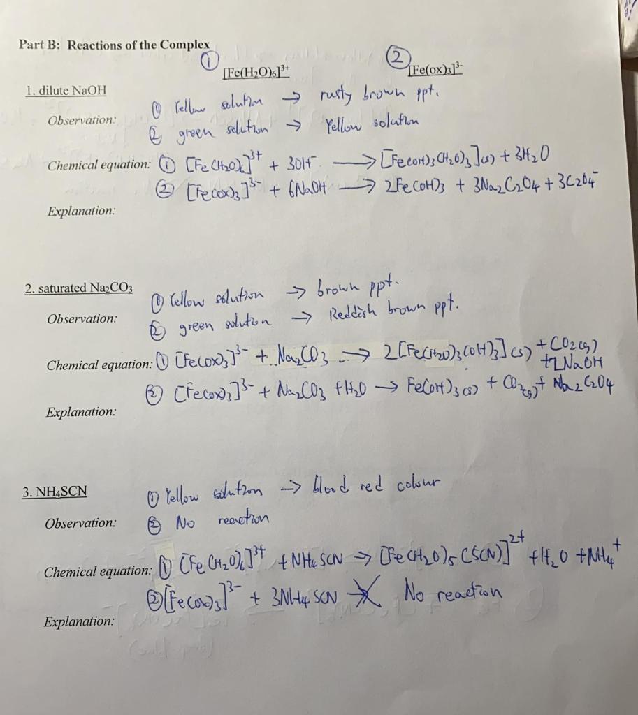 Solved Part B: Reactions of Iron(III) Oxalate Prepare | Chegg.com