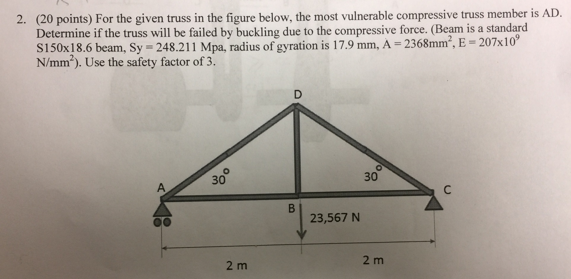 Solved 2. (20 points) For the given truss in the figure | Chegg.com
