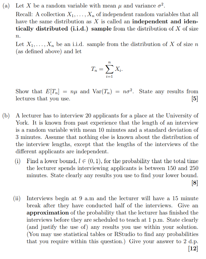 Solved (a) Let X be a random variable with mean y and | Chegg.com