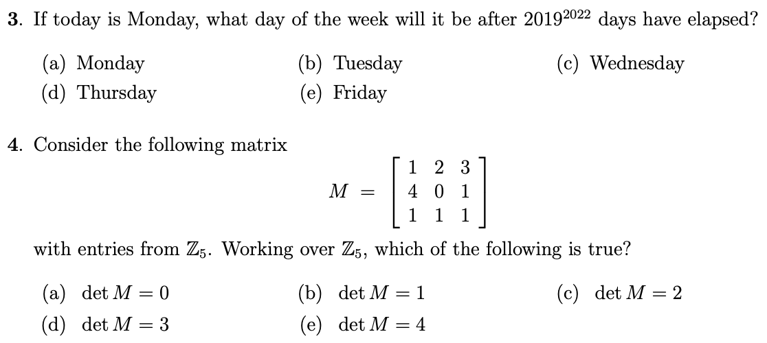Solved 3. If today is Monday, what day of the week will it | Chegg.com
