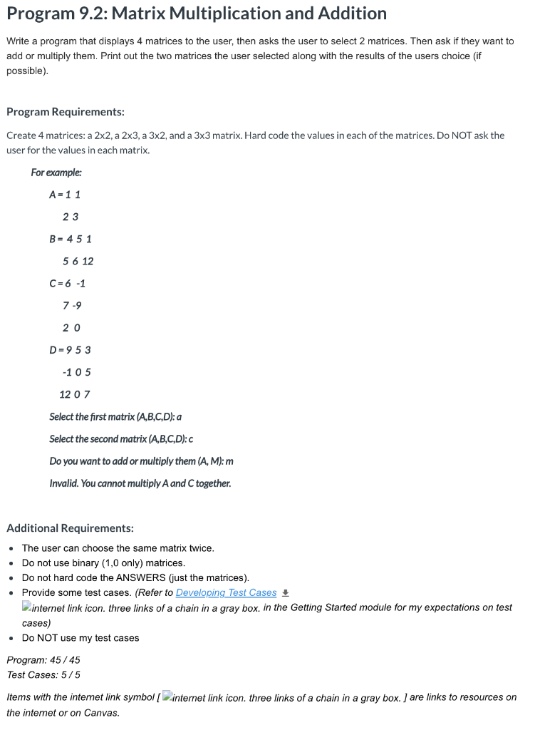 Solved Program 9.2: Matrix Multiplication and Addition Write | Chegg.com