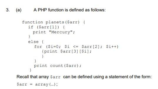 Solved 3. A PHP function is defined as follows: function | Chegg.com
