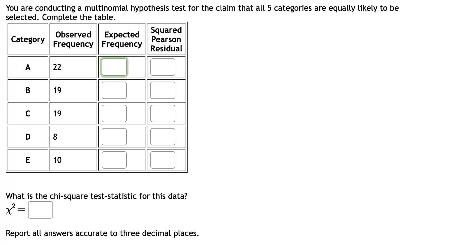 Solved You are conducting a multinomial hypothesis test for | Chegg.com