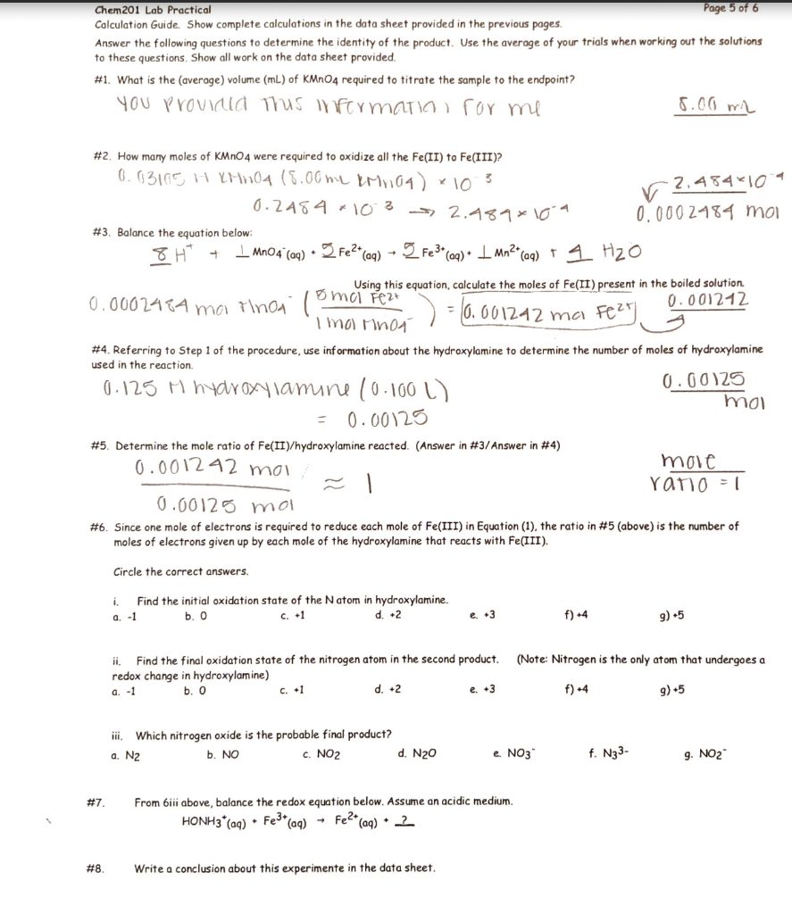 Solved Chem 201 Lab Practical Page 5 of 6 Calculation Guide. | Chegg.com