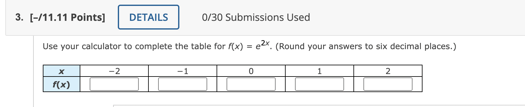 Solved .11 Points] 0/30 Submissions Used e your calculator | Chegg.com