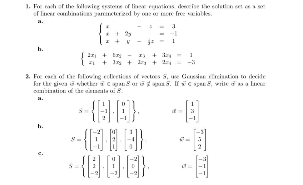 Solved 1. For each of the following systems of linear | Chegg.com