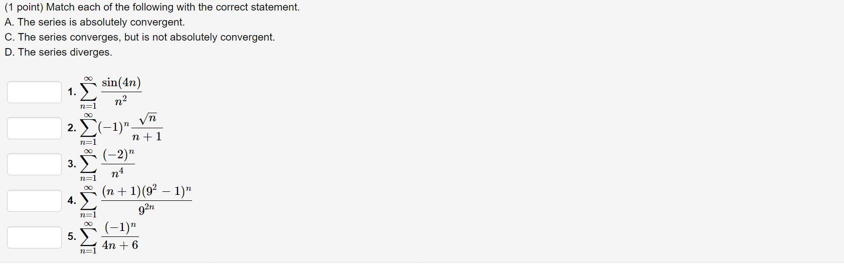 Solved (1 point) Match each of the following with the | Chegg.com