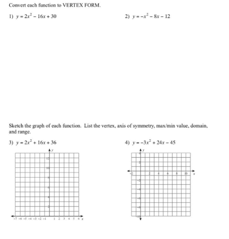 Solved Convert Each Function To Vertex Form 1 Y 2x Chegg Com