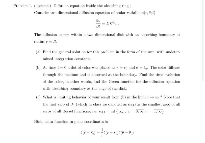 Solved Problem 1. (optional) [Diffusion equation inside the | Chegg.com