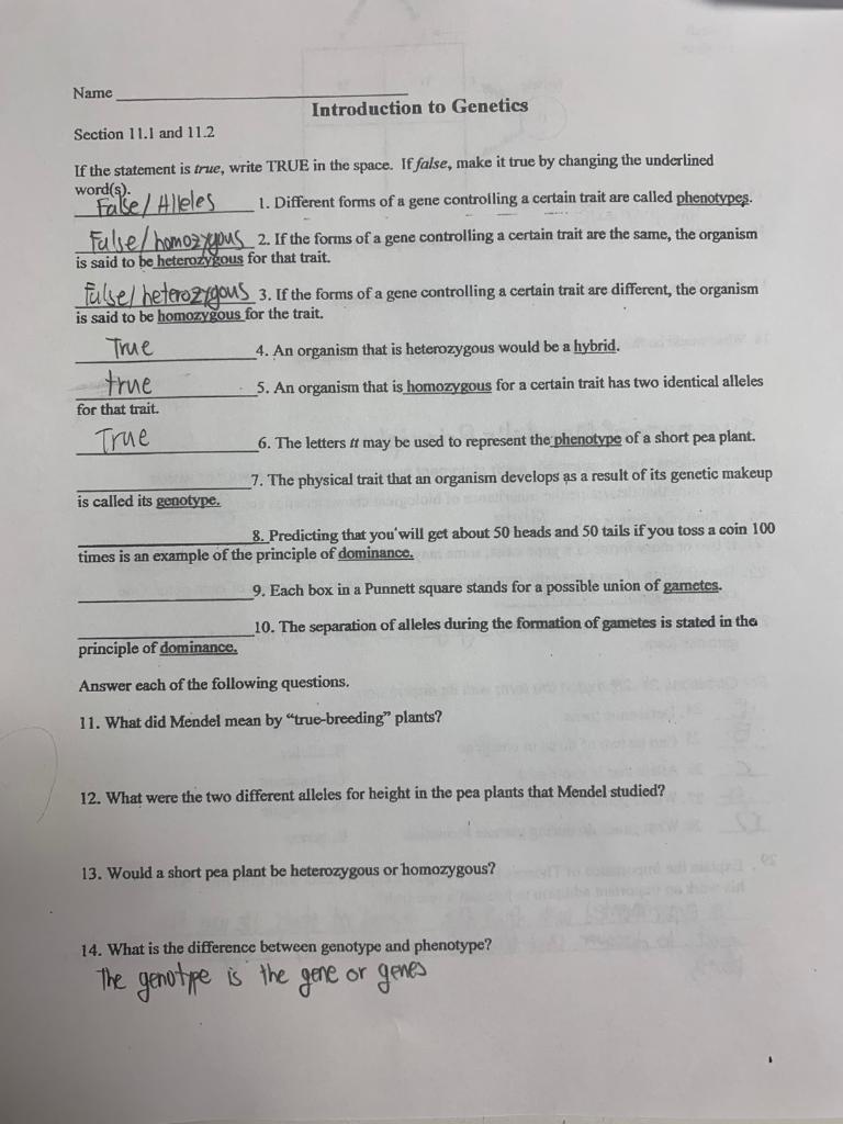 Solved Name Introduction to Genetics Section 11.1 and 11.2 | Chegg.com