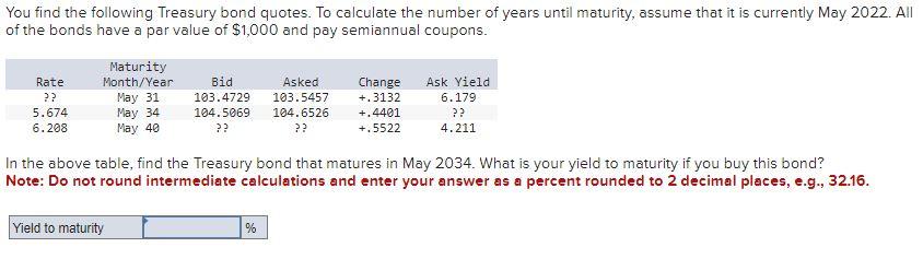 Solved You find the following Treasury bond quotes. To | Chegg.com