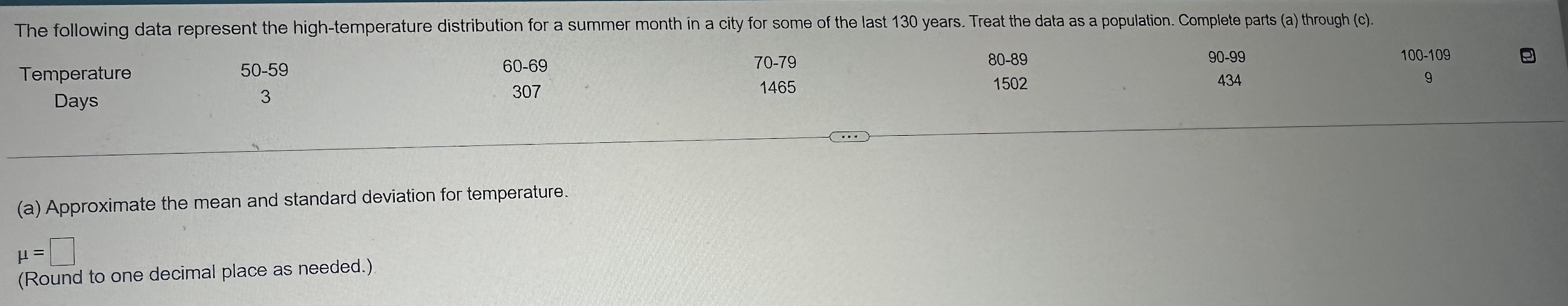 Solved The following data represent the high-temperature | Chegg.com