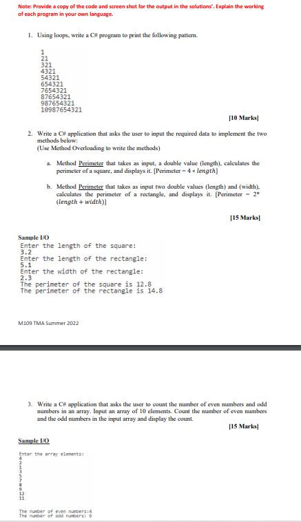 Solved Note: Provide a copy of the code and screen shot for | Chegg.com
