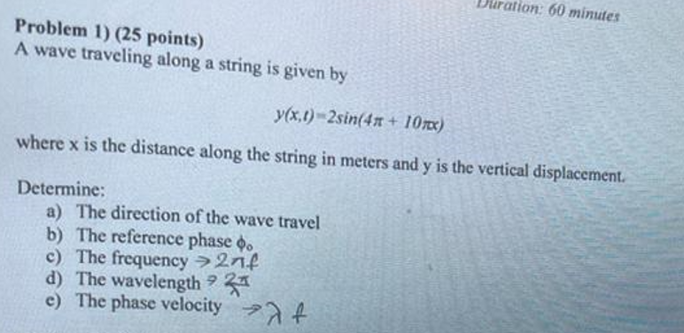 Solved Problem 1) (25 points) A wave traveling along a | Chegg.com