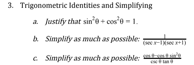 Solved 3. Trigonometric Identities and Simplifying a. | Chegg.com