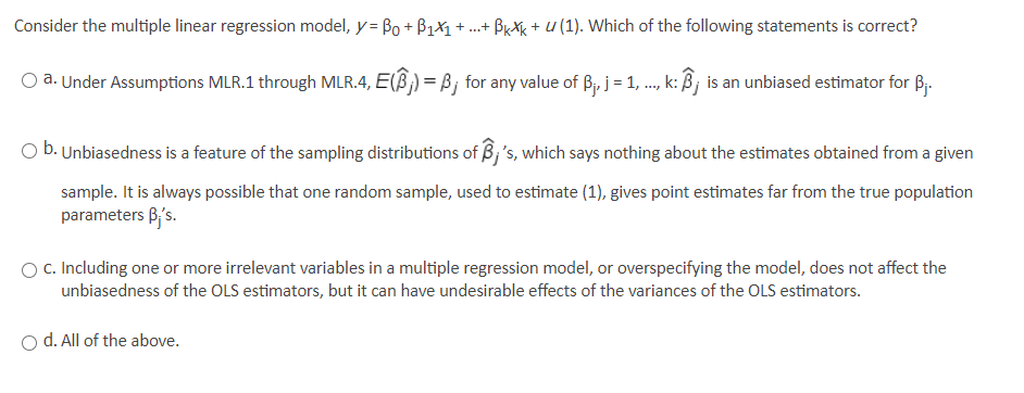 Solved Consider The Multiple Linear Regression Model, Y = | Chegg.com