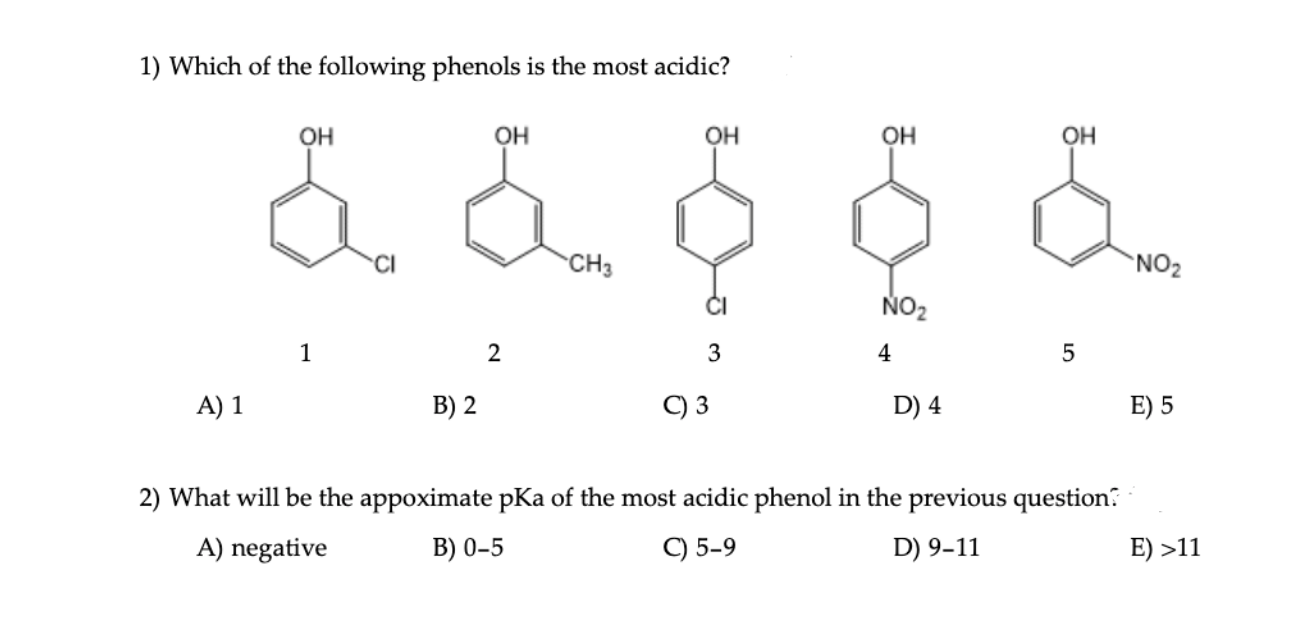 Solved 1) Which of the following phenols is the most acidic? | Chegg.com