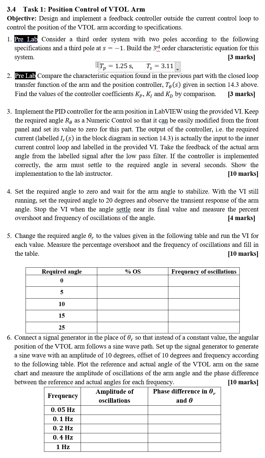 Vtol Objective 3.4 Task 1: Position Control of VTOL Arm Objective: | Chegg.com